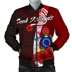 Cook Islands Polynesian Mens Bomber Jacket - Coat Of Arm With Hibiscus