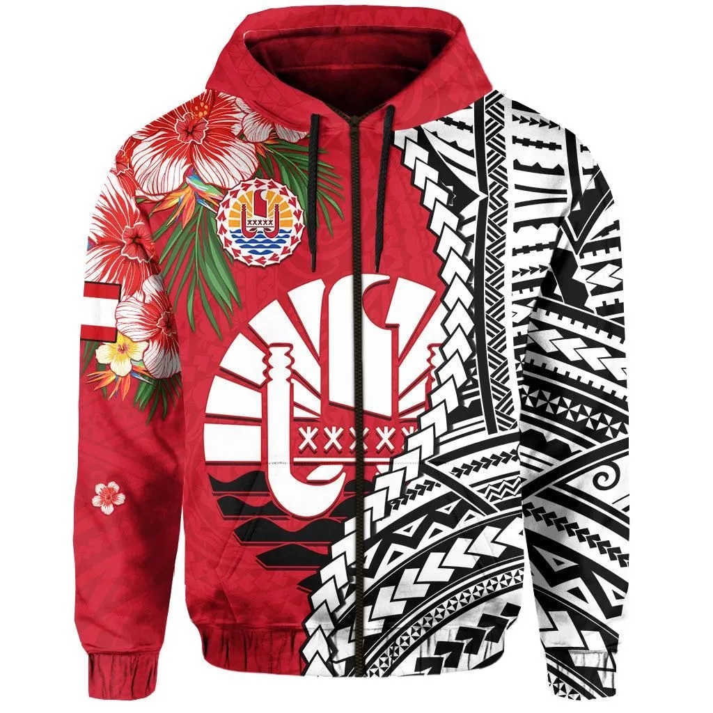 Tahiti Islands Hoodie Polynesian Shark Mix Tropical Flowers LT14