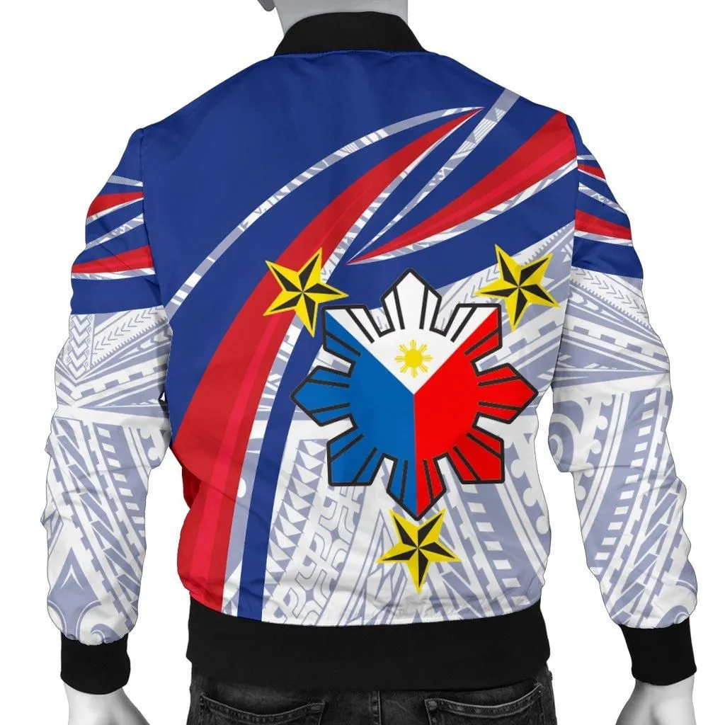 Philippines Mens Bomber Jacket - Polynesian Pattern With Flag