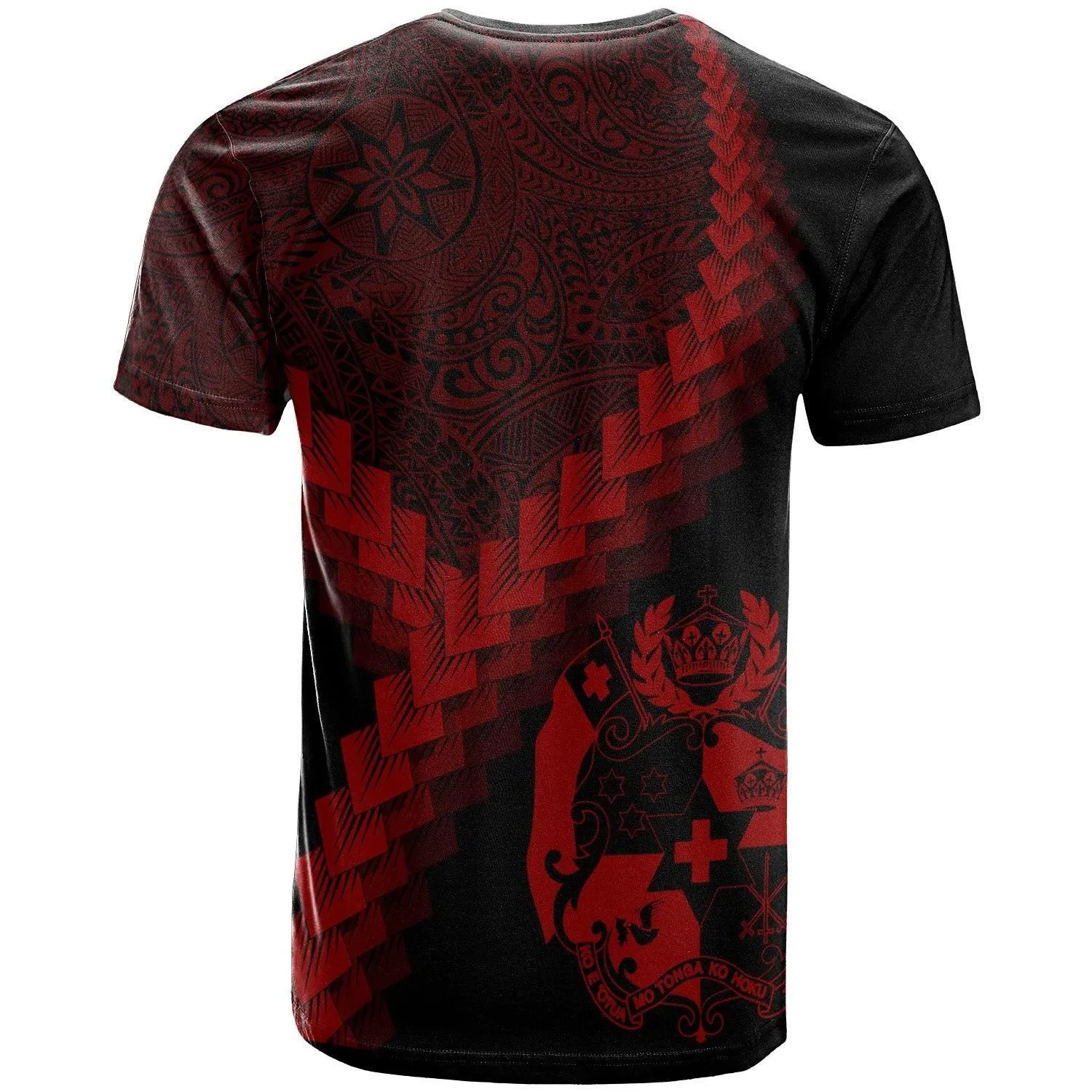 Tonga T-Shirt - Tonga Coat Of Arms With Polynesian Tattoo Red