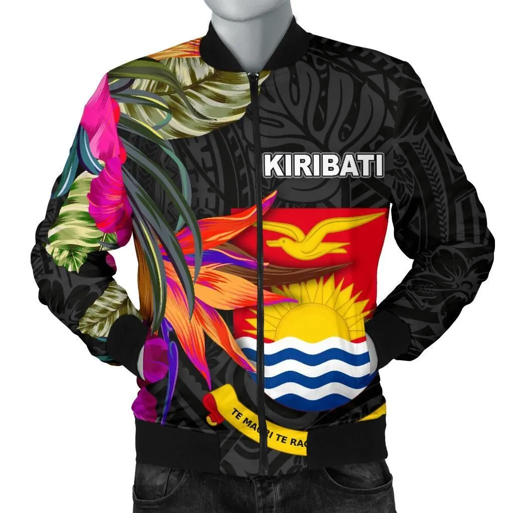 Kiribati Mens Bomber Jacket - Polynesian Hibiscus Pattern