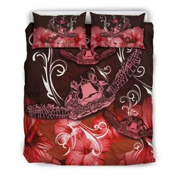 FamilyGater Bedding Set - Cover and Pillow Cases Hawaii Polynesian Turtle Waves Hibiscus - Erik Style - AH - Red - J5