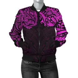 New Zealand Womens Bomber Jacket, Maori Polynesian Tattoo Purple