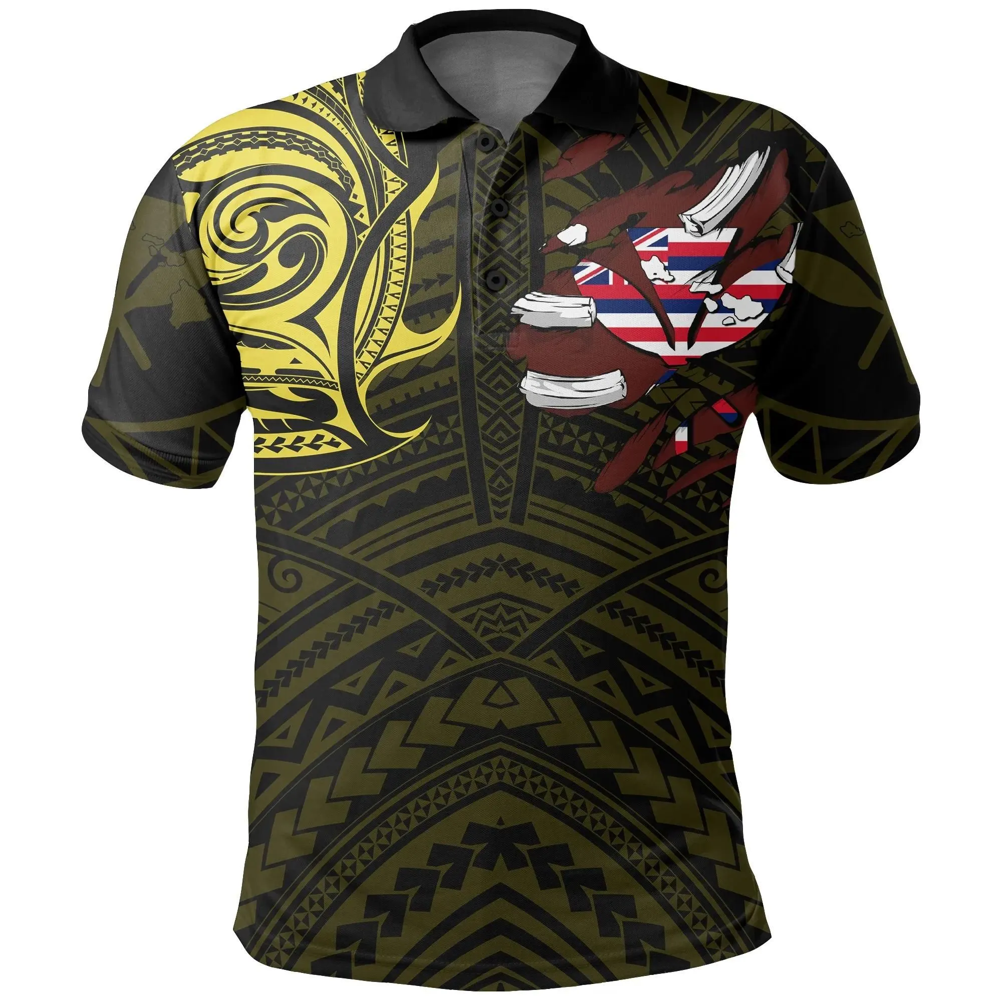 Alohawaii Shirt - Hawaiian Kanaka Polo Shirt Heart Tattoo Yellow - AH J1