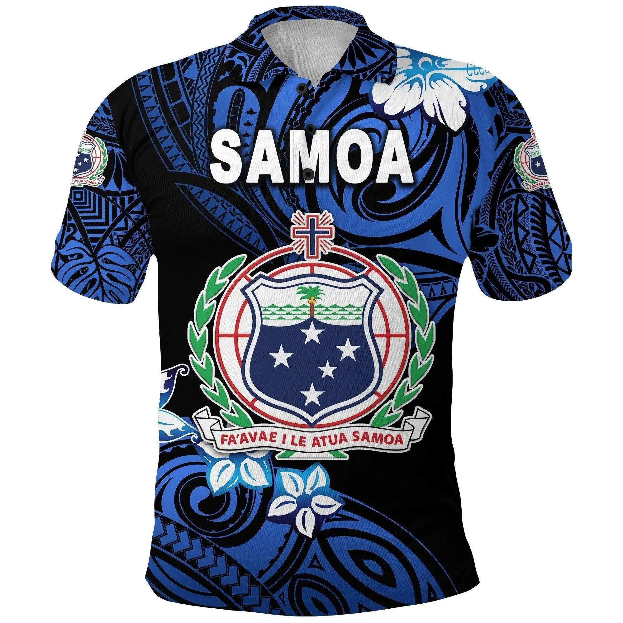 (Custom Personalised) Manu Samoa Rugby Polo Shirt Unique Vibes Coat Of Arms - Blue, Custom Text And Number