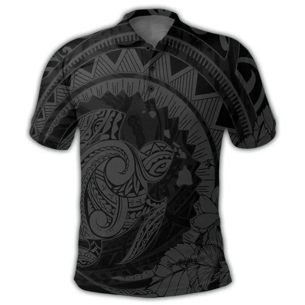 Alohawaii Shirt - Hawaiian Kanaka Honu Map Hibiscus Globular Polynesian Gray Polo Shirt - AH - JR
