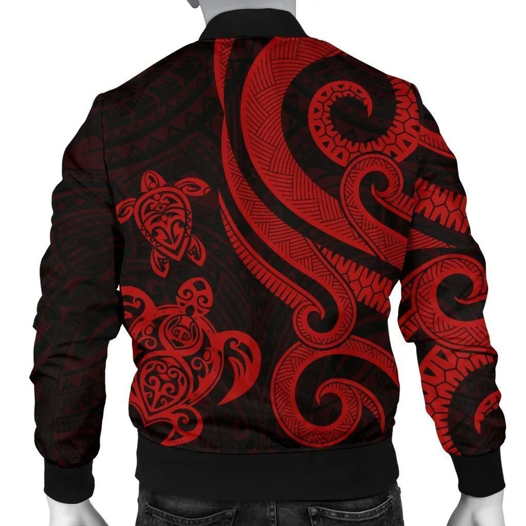 Polynesian Hawaii Men Bomber Jacket - Red Tentacle Turtle