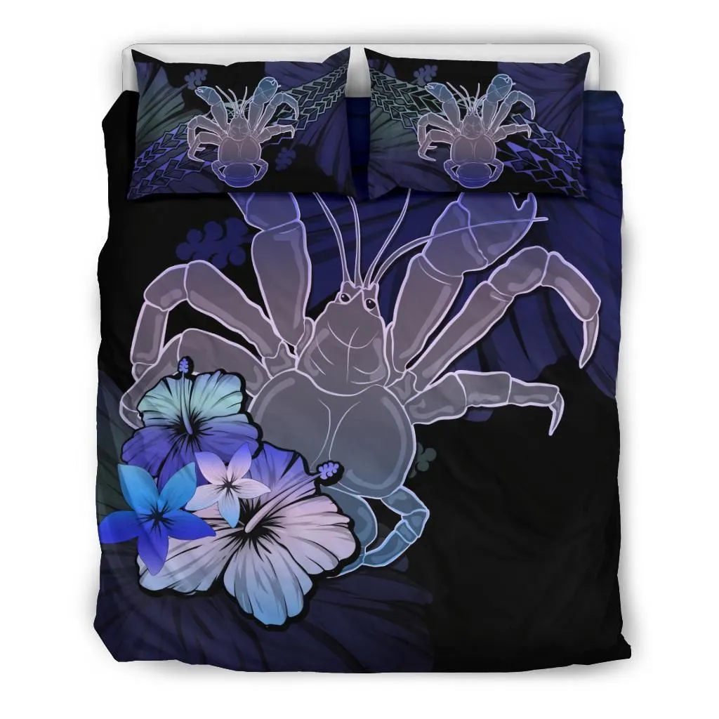 Niue Bedding Set - Purple Blue Coconut Crab And Hibiscus