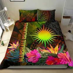 FamilyGater Bedding Set - Cover and Pillow Cases Marshall Islands Polynesian -  Hibiscus and Banana Leaves -BN15