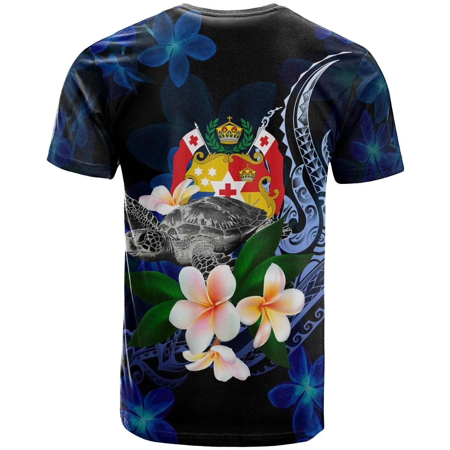 Tonga Polynesian T-Shirt - Turtle With Plumeria Flowers