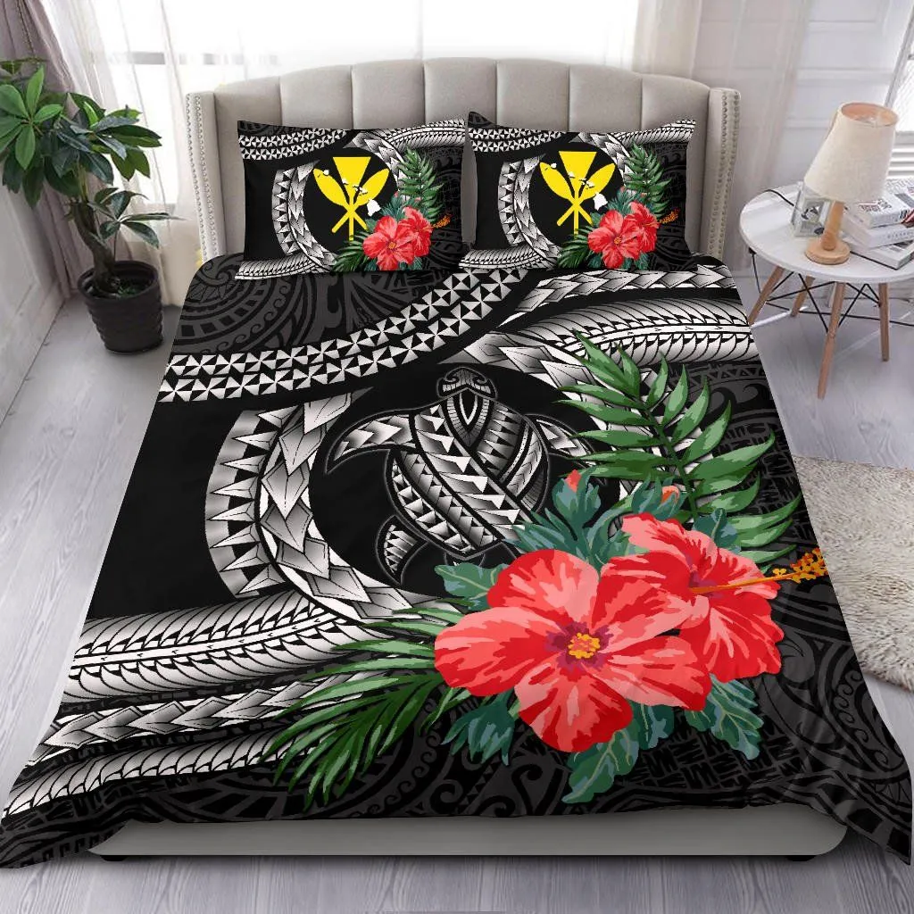 FamilyGater Bedding Set - Cover and Pillow Cases Kanaka Maoli (Hawaiian) - Polynesian Turtle Hibiscus Black A24