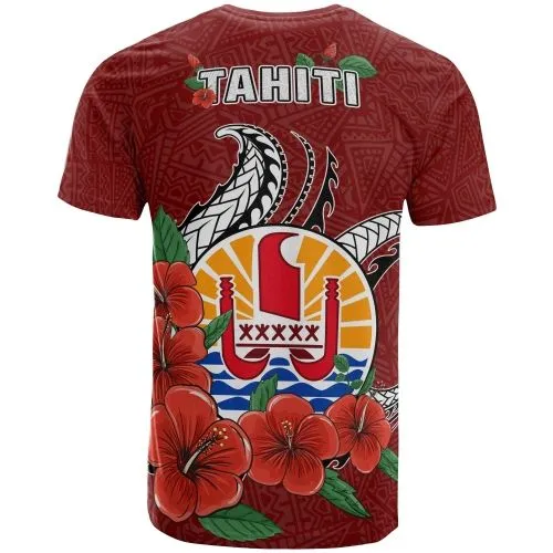 Tahiti Polynesian T shirt - Hibiscus Coat Of Arm Red