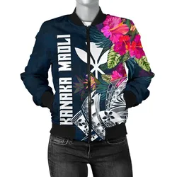 Hawaii Women's Bomber Jacket - Polynesian Hibiscus with Summer Vibes - BN15