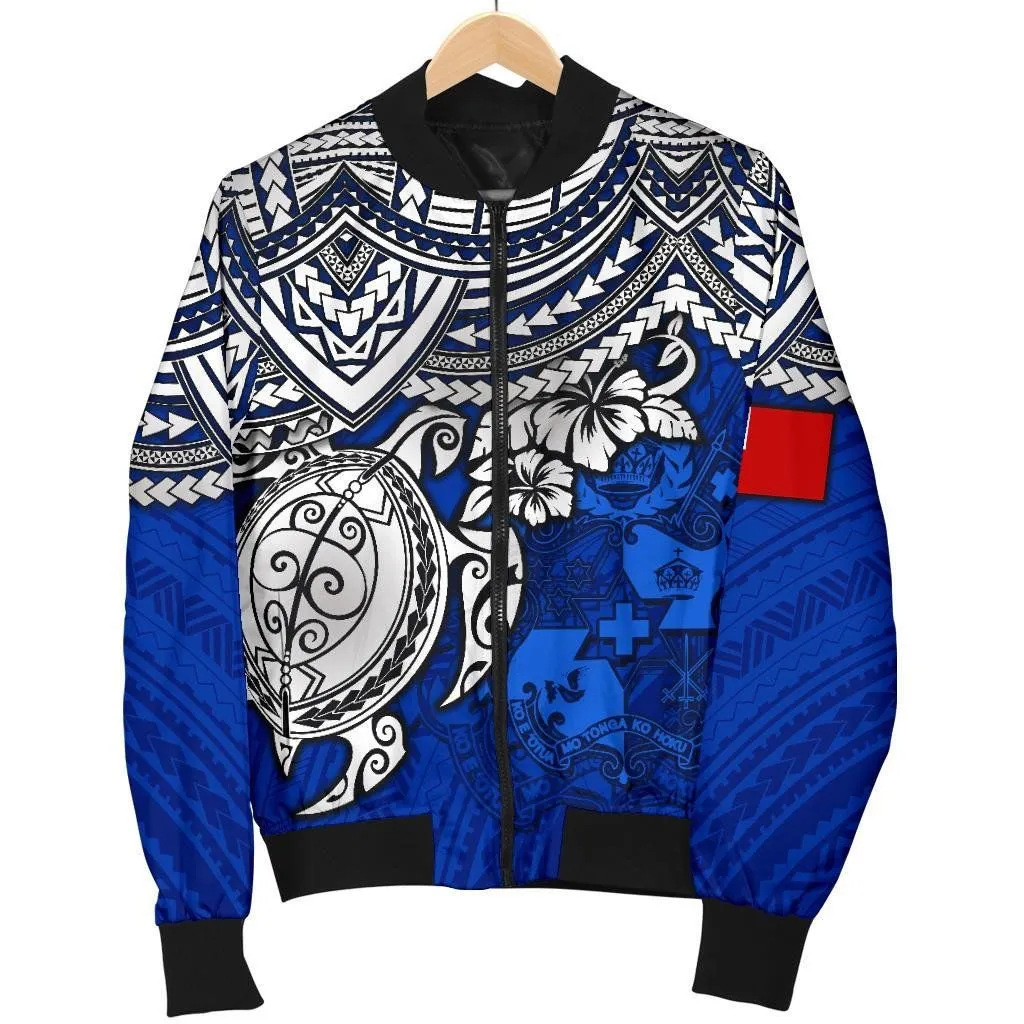 Tonga Polynesian \bBomber Jacket (Women) - Blue Turtle - BN15