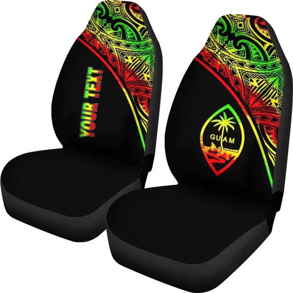 Guam Custom Personalised Car Seat Covers - Guam Coat of Arms Polynesian Reggae Curve