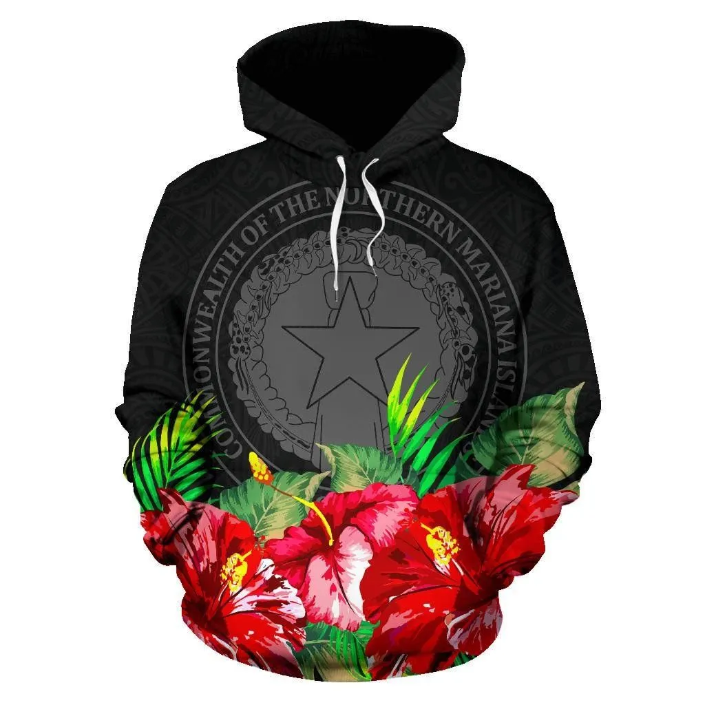 Northern Mariana Islands Polynesian Hoodie Black Hibiscus - BN39
