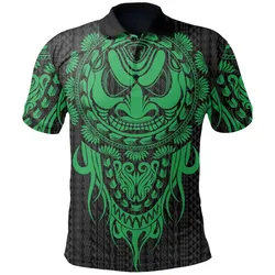 Polynesian Polo Shirt - Tattoo Tiki Mask Green - BN12