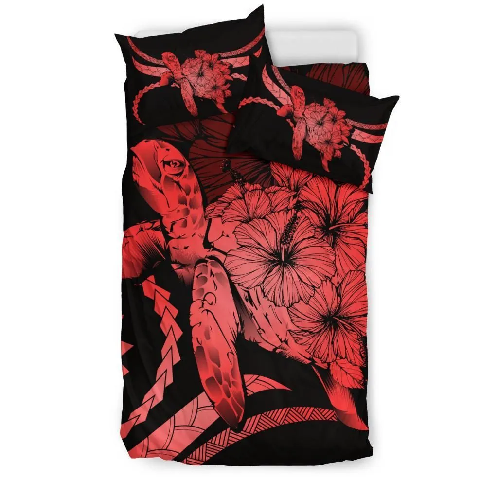 FamilyGater Bedding Set - Cover and Pillow Cases Hawaiian - Hawaii Turtle Hibiscus Polynesian Vintage - Red - AH - J4