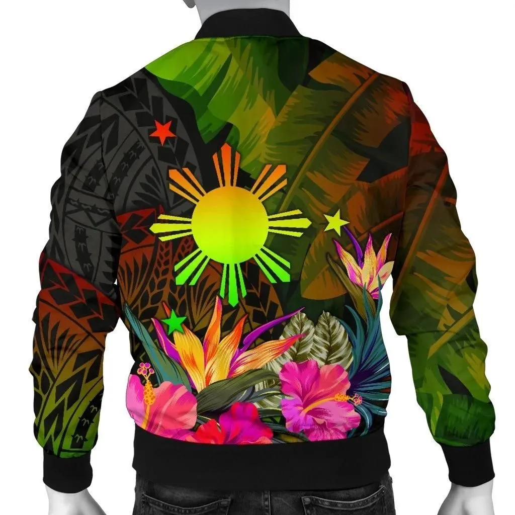 The Philippines Polynesian Men's Bomber Jacket -  Hibiscus and Banana Leaves - BN15