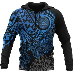 American Samoa Polynesian Hoodie - Blue Turtle Hibiscus Flowing