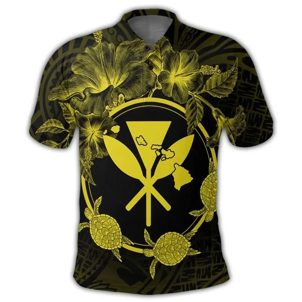Alohawaii Shirt - Hawaii Kanaka Turtle Hibiscus Polynesian Polo Shirt - Anthea Style Yellow - AH - J4R