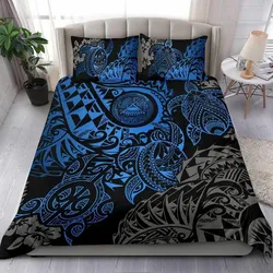 Vibe Hoodie American Samoa Polynesian Bedding Set - Blue Hibiscus Turtle Flowing