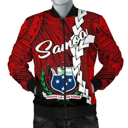 Samoa Polynesian Mens Bomber Jacket - Tribal Wave Tattoo Flag Color