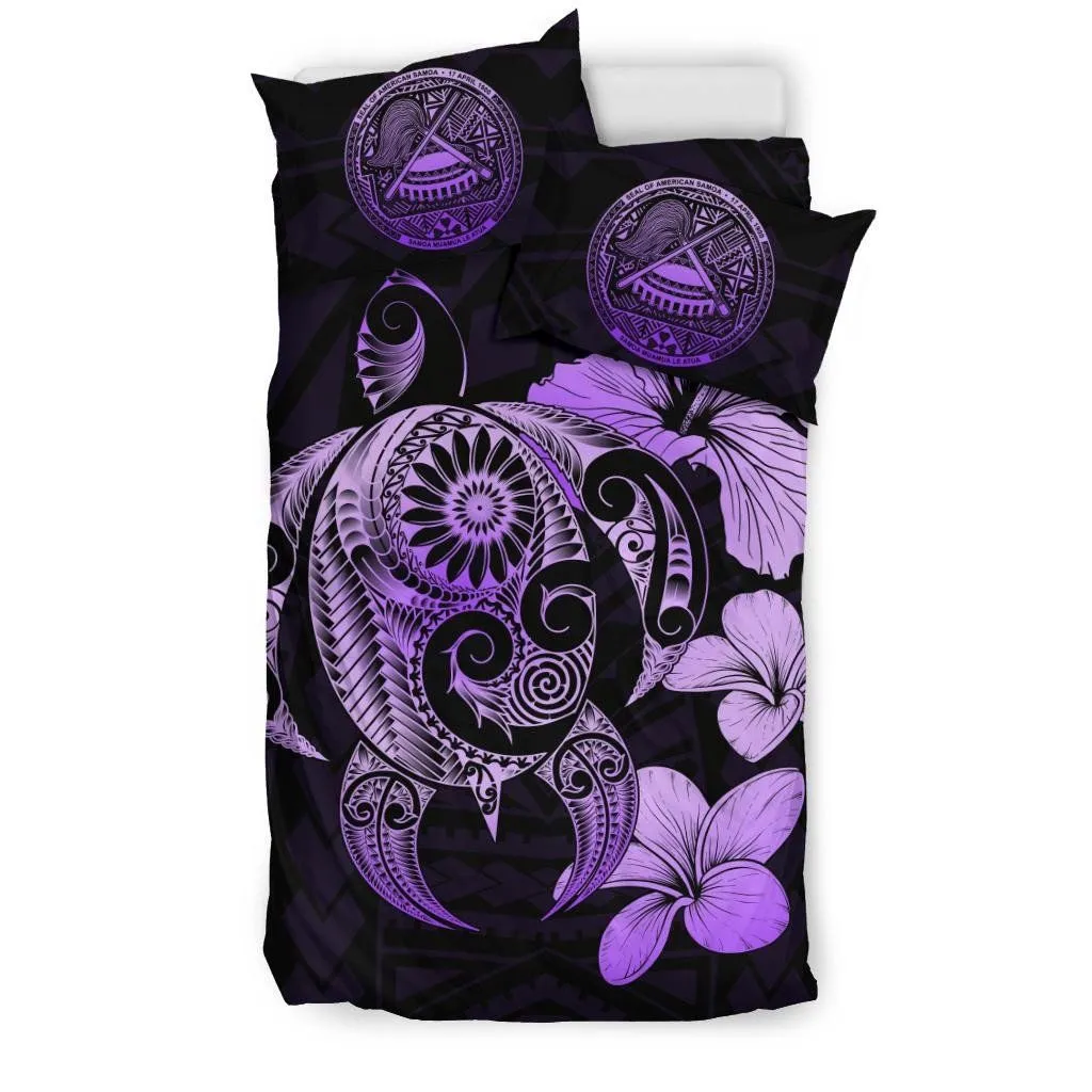 FamilyGater Bedding Set - Cover and Pillow Cases American Samoa Hibiscus Plumeria Mix Polynesian Violet Turtle J1