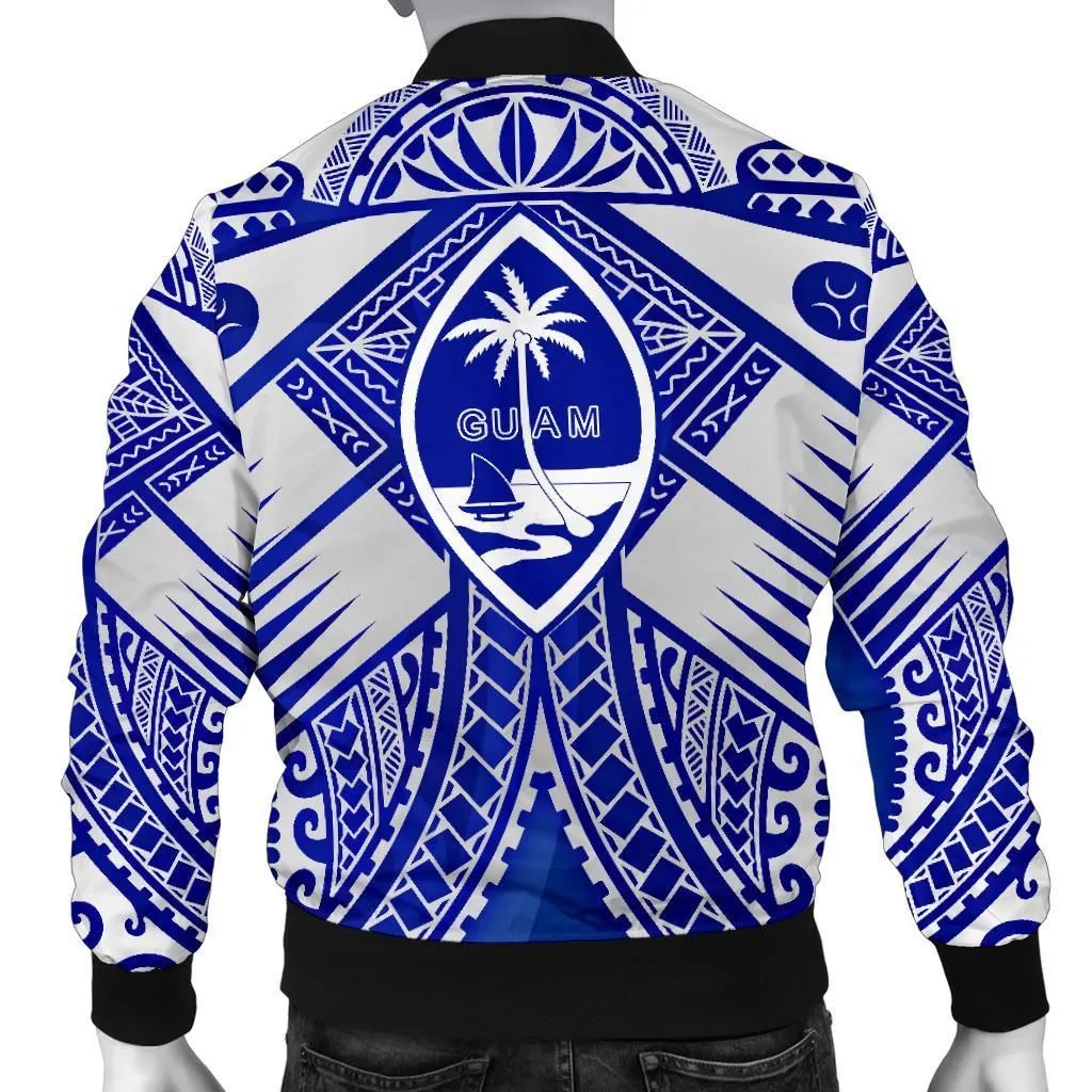 Guam Polynesian Mens Bomber Jacket  - Guam White Seal with Polynesian Tattoo Ver 02