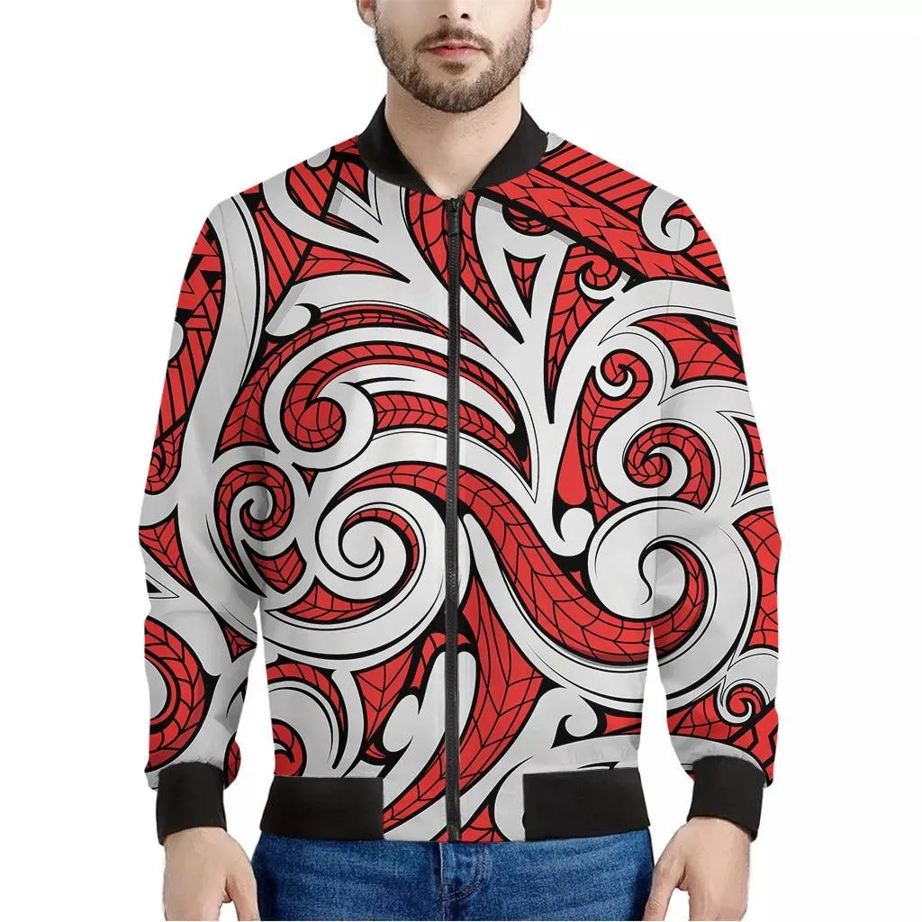 Maori Kowhaiwhai Tribal Polynesian Print Mens Bomber Jacket