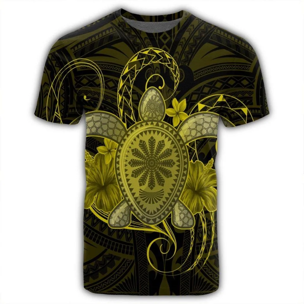 Hawaii Turtle Hibiscus Polynesian T-Shirt - Full Style - Yellow - AH