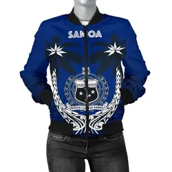 Samoa Polynesian Coconut Women's Bomber Jacket (Blue) A02
