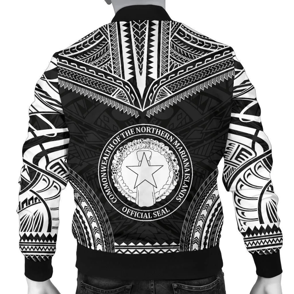 Northern Mariana Islands Polynesian Chief Mens Bomber Jacket - Black Version