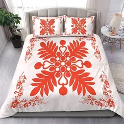 Alohawaii Home Set - Hawaiian Quilt Maui Plant And Hibiscus Pattern Bedding Set - Orange White - AH J8