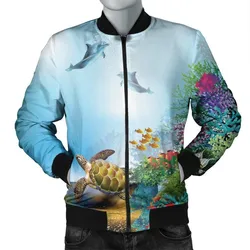 Hawaiian Turtle Dolphin In The Ocean Polynesian Bomber Jacket - AH
