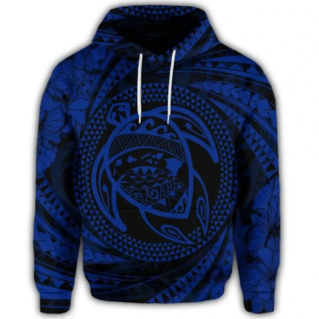 Alohawaii Hoodie - Hawaiian Kanaka Honu Hibiscus Tornando Polynesian Blue Hoodie - AH - JR