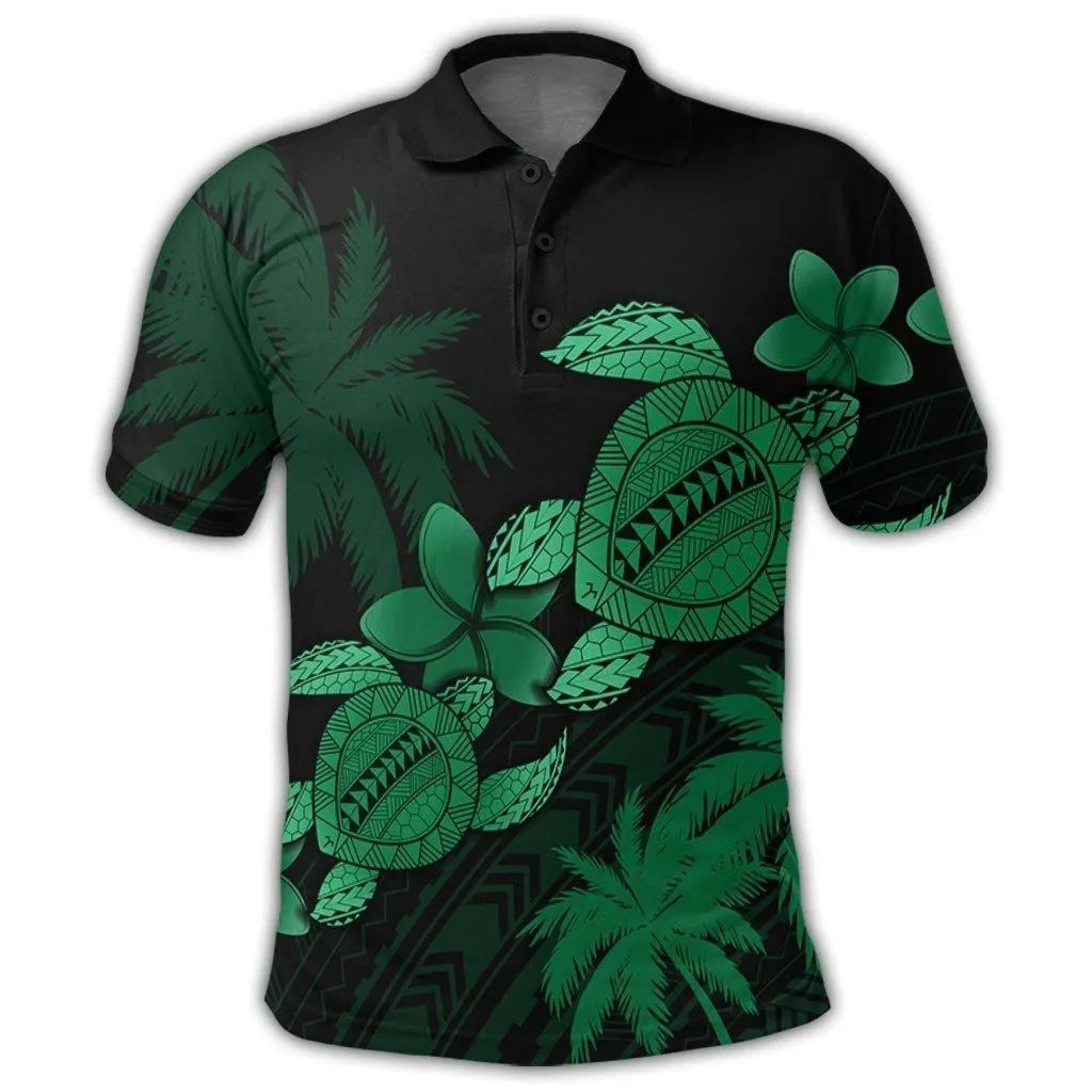 Hawaii Turtle Plumeria Coconut Tree Polynesian Polo Shirt - Green