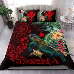 Hawaii Tiki Polynesian Bedding Set - Turtle Mix Hibiscus Red K4