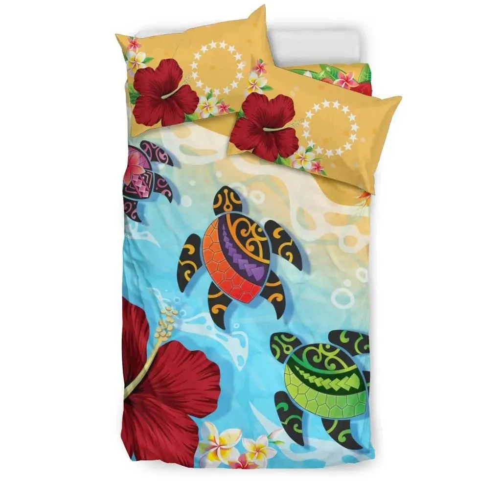 FamilyGater Bedding Set - Cover and Pillow Cases Cook Islands - Turtle Polynesian Hibiscus A10