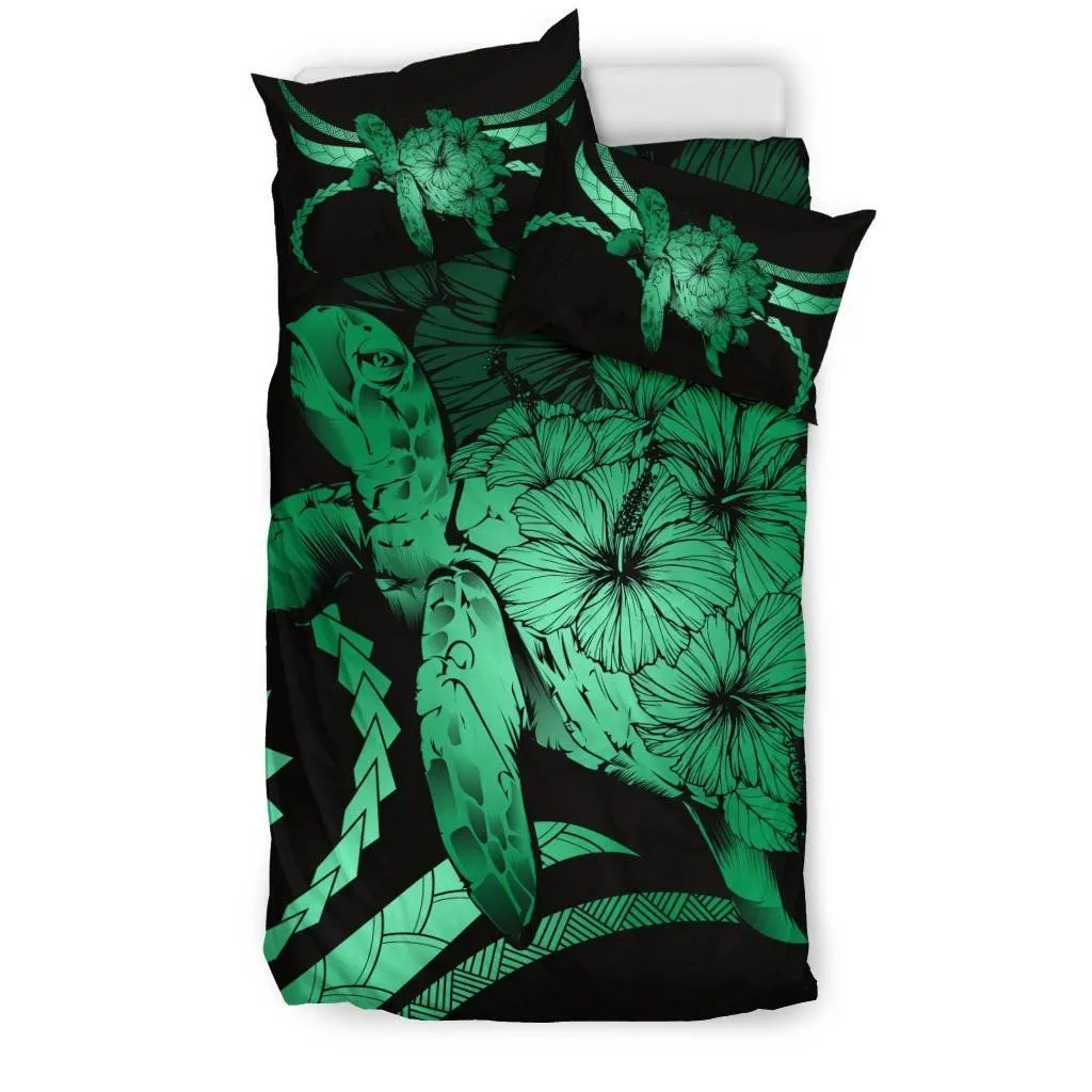 FamilyGater Bedding Set - Cover and Pillow Cases Hawaiian - Hawaii Turtle Hibiscus Polynesian Vintage - Green - AH - J4