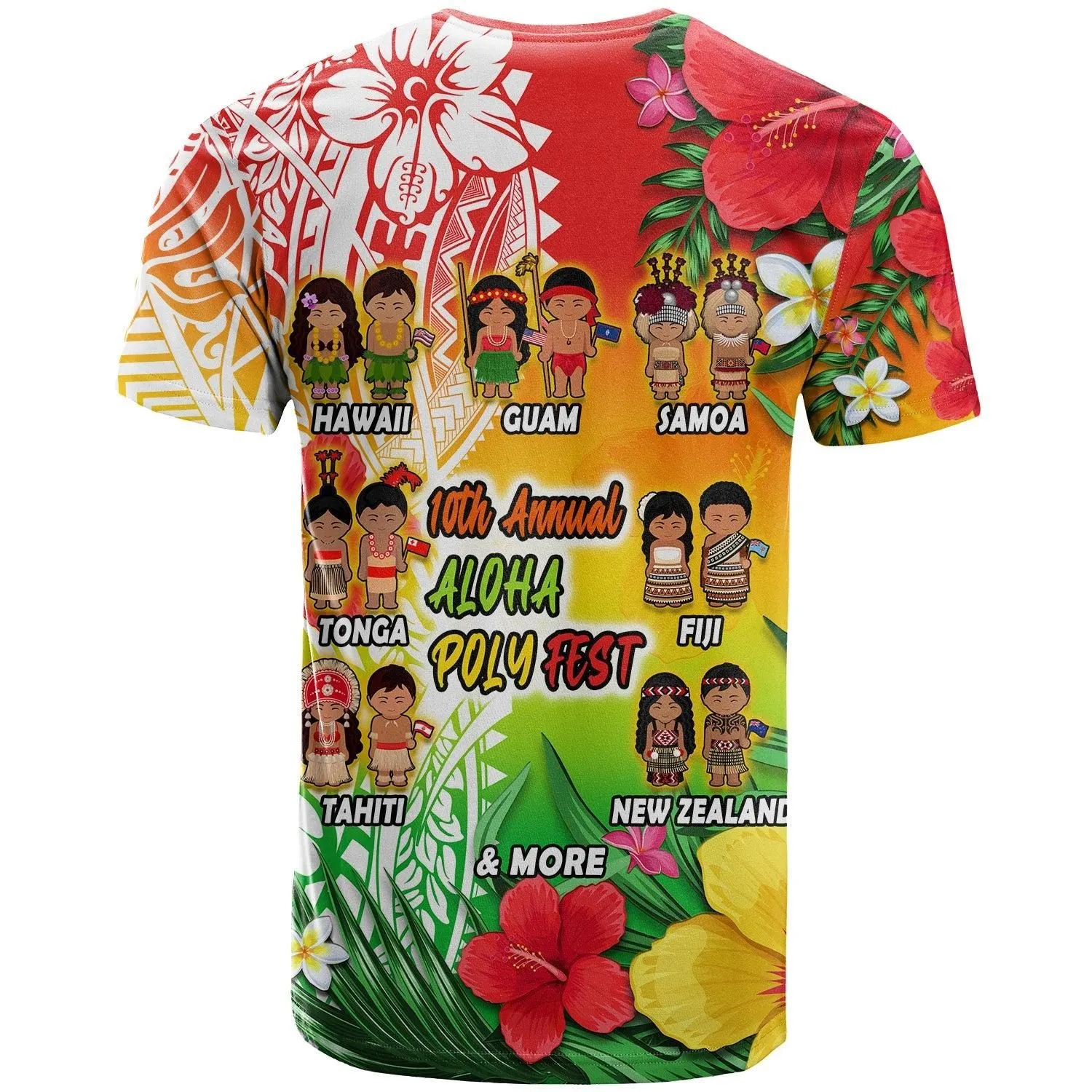 Aloha Poly Fest T Shirt Polynesian Pattern With Tropical Flowers LT14