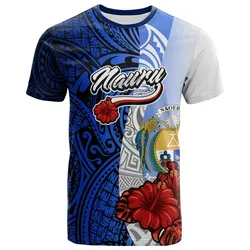 Nauru Polynesian T-shirt - Coat Of Arm With Hibiscus Blue - BN12