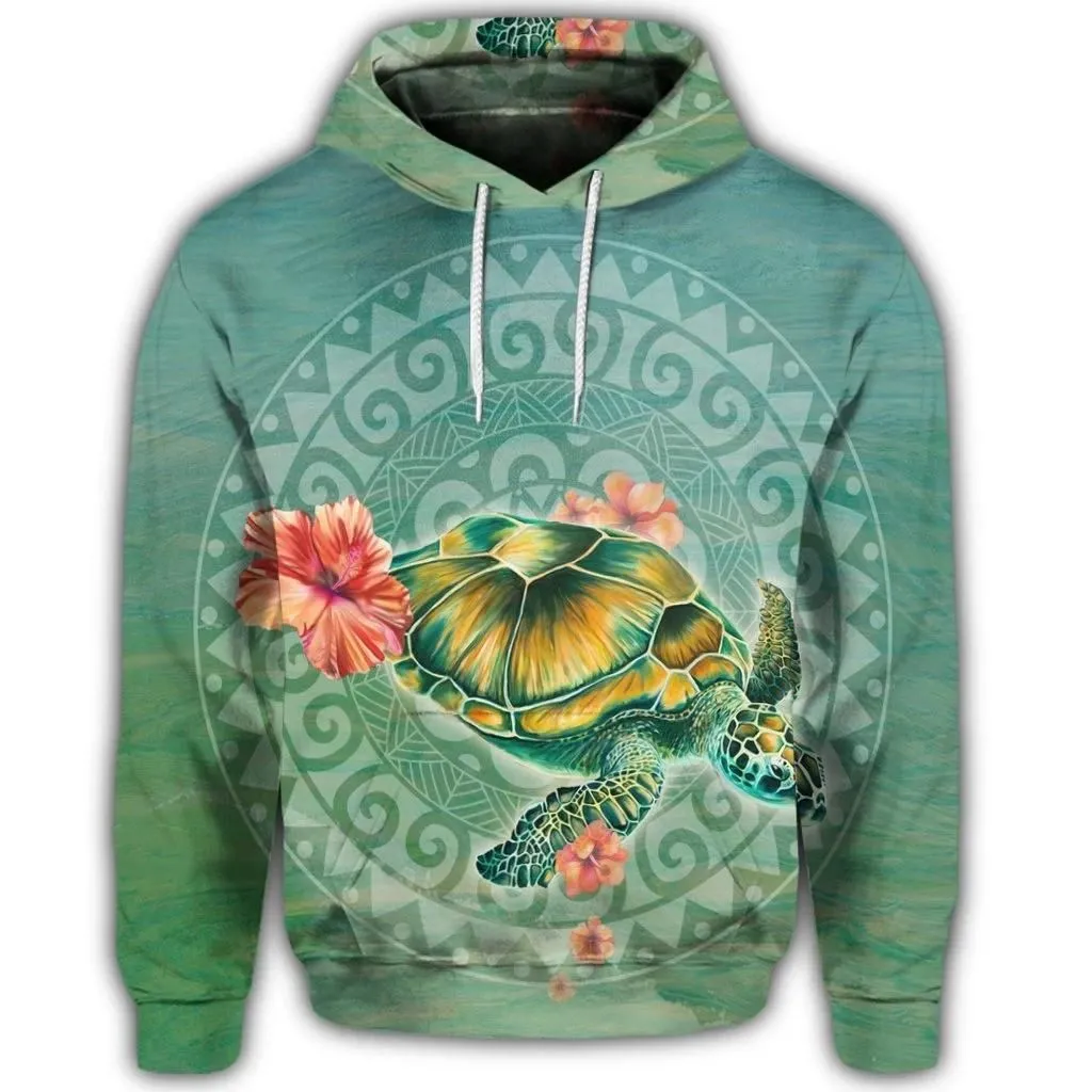 Alohawaii Hoodie - Hawaiian Turtle And Hibiscus Polynesian Hoodie - AH - JR
