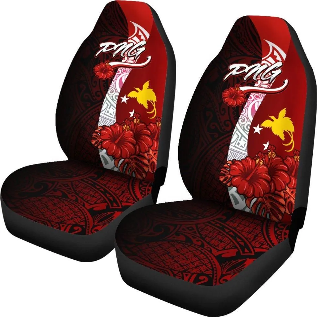 Papua New Guinea Polynesian Car Seat Covers - Coat Of Arm With Hibiscus