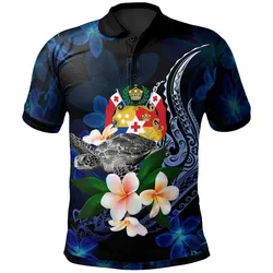 Tonga Polynesian Polo Shirt - Turtle With Plumeria Flowers