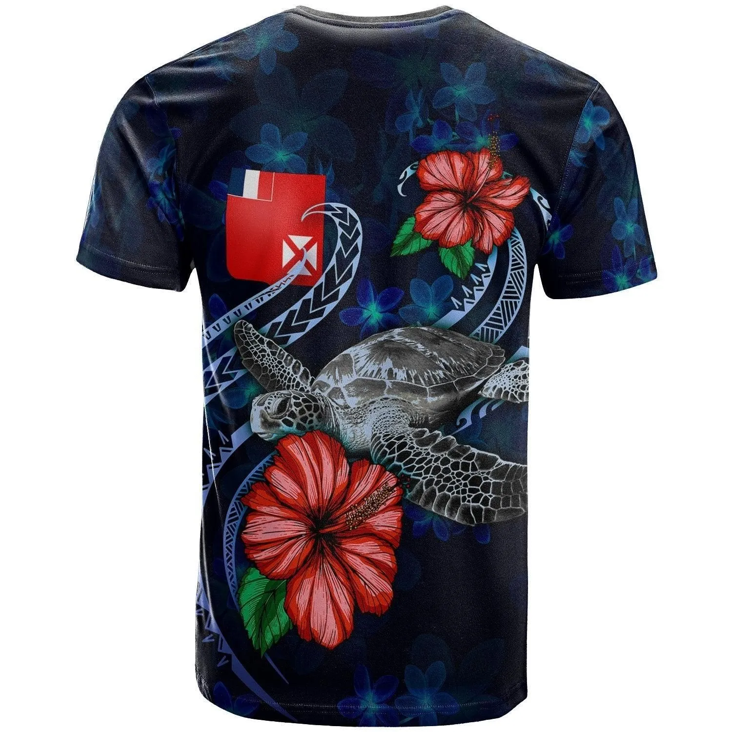 Wallis and Futuna Polynesian T shirt - Blue Turtle Hibiscus