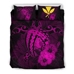 FamilyGater Bedding Set - Cover and Pillow Cases Hawaiian Map Hibiscus Kanaka Polynesian - Harold Turtle - Pink - AH J9