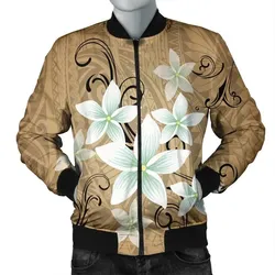 Alohawaii Jacket - Hawaiian Plumeria Polynesian Bomber Jacket - Gold - AH - J4R
