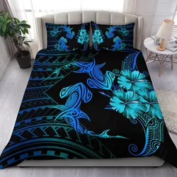 Alohawaii Home Set - Hawaii Couple Shark Hibiscus Polynesian Bedding Set - Blue - Mina Style - AH - J2