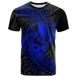 Yap Micronesian T-Shirt Blue - Spiral Pattern Hibiscus